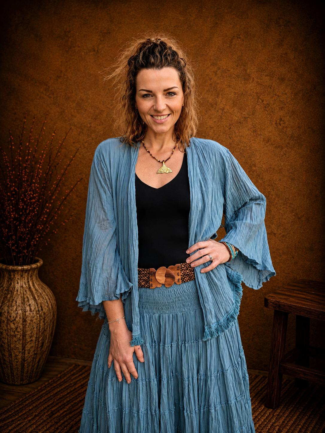Boho Crinkle Cotton Jacket Blue