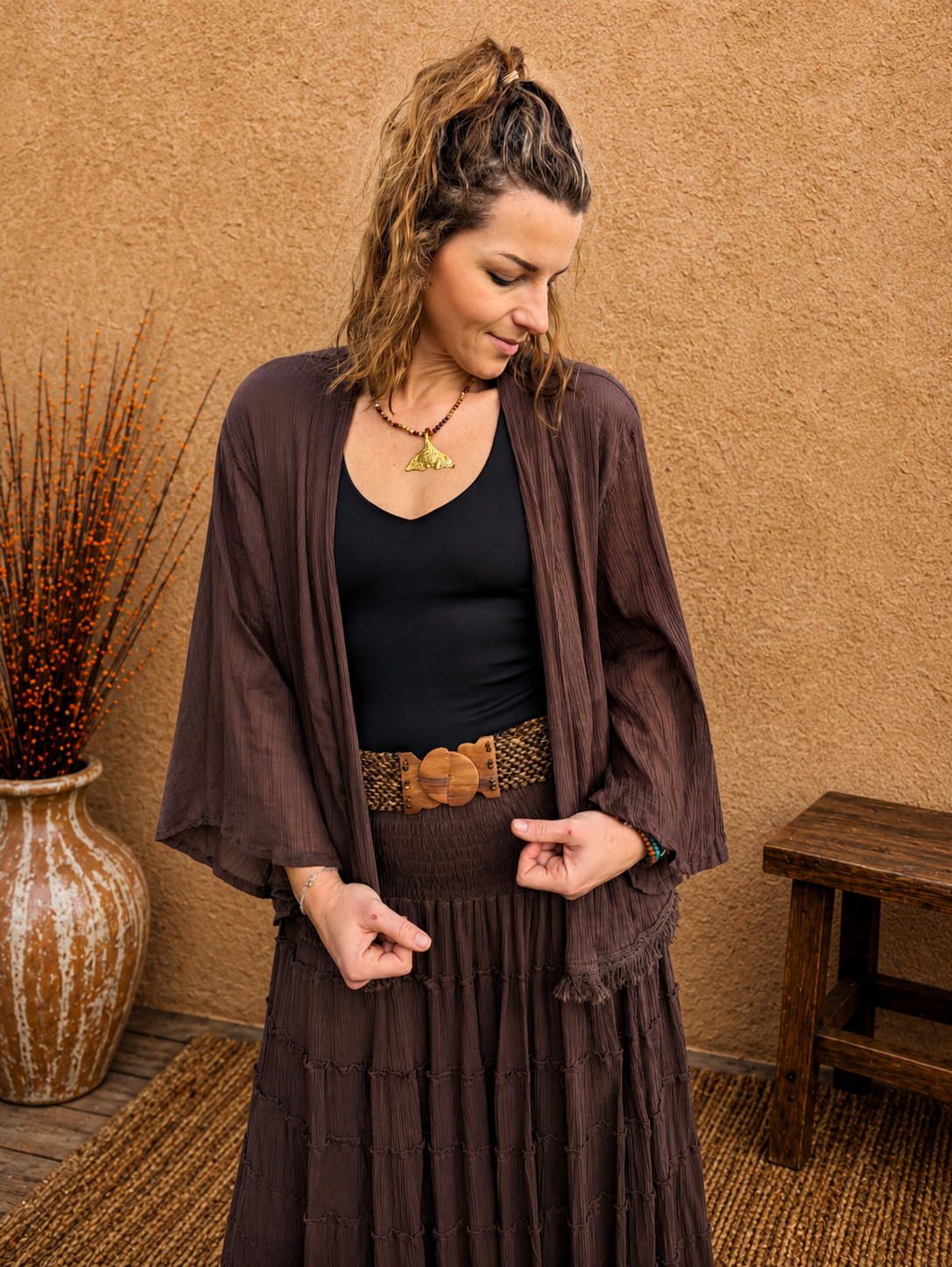 Boho Crinkle Cotton Jacket Chocolate