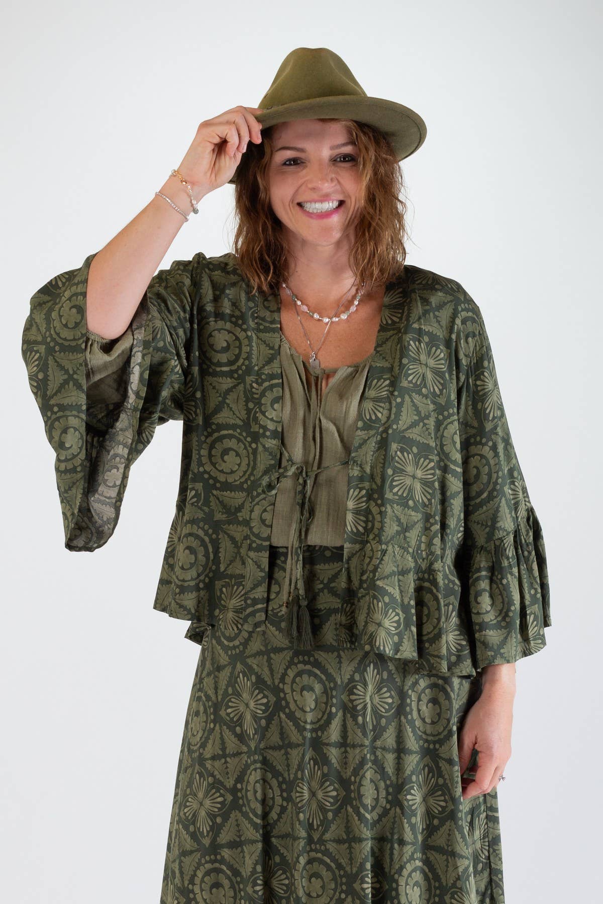 FREYA SHORT RUFFLED JACKET - GEOMETRIC PRINT