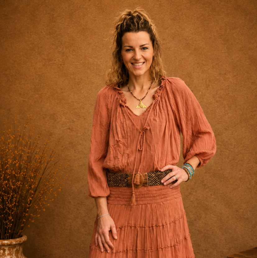 Boho Crinkle Peasant Top Rust