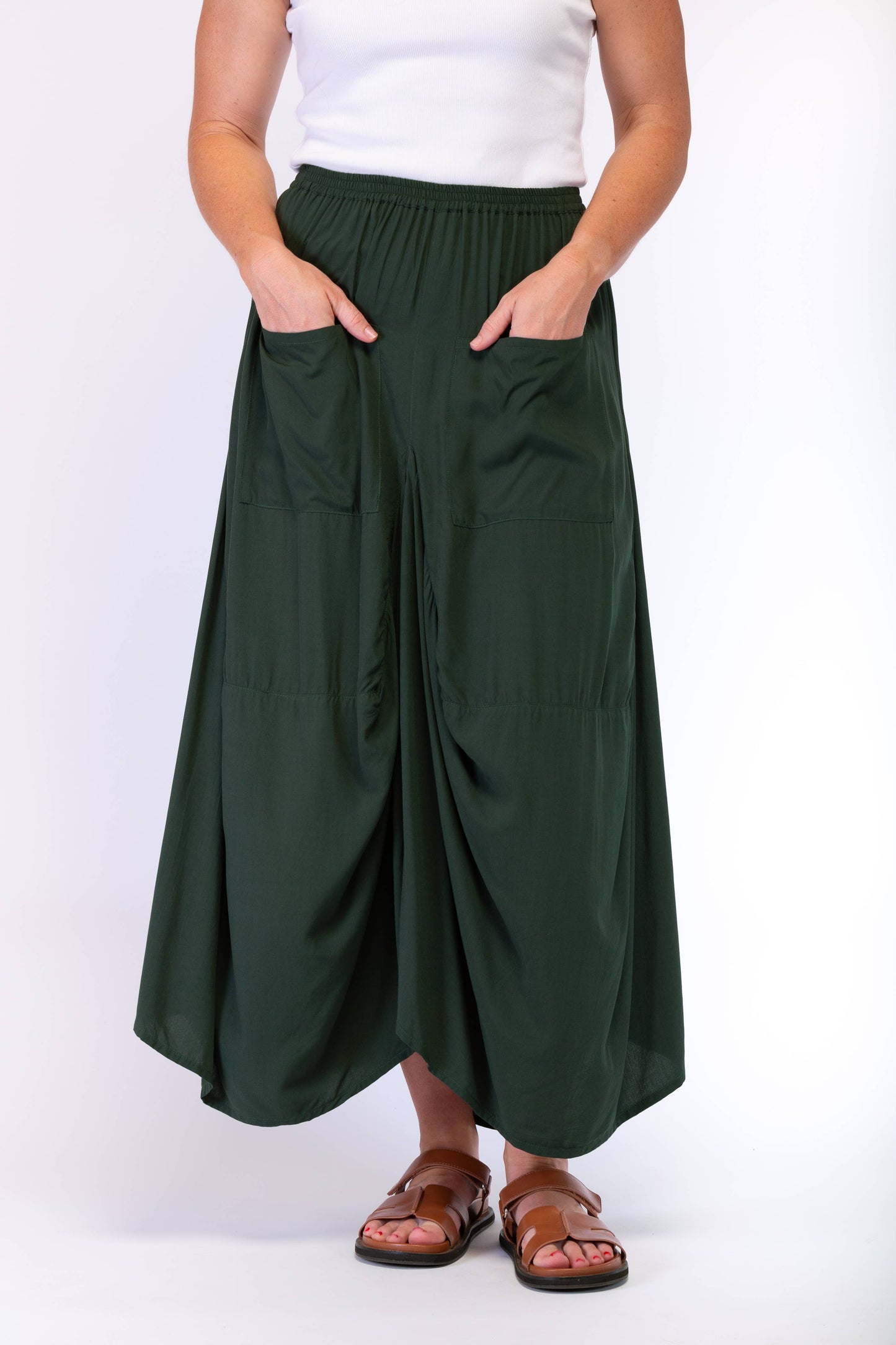 A-SYMETRICAL RAYON SKIRT - BOTTLE GREEN