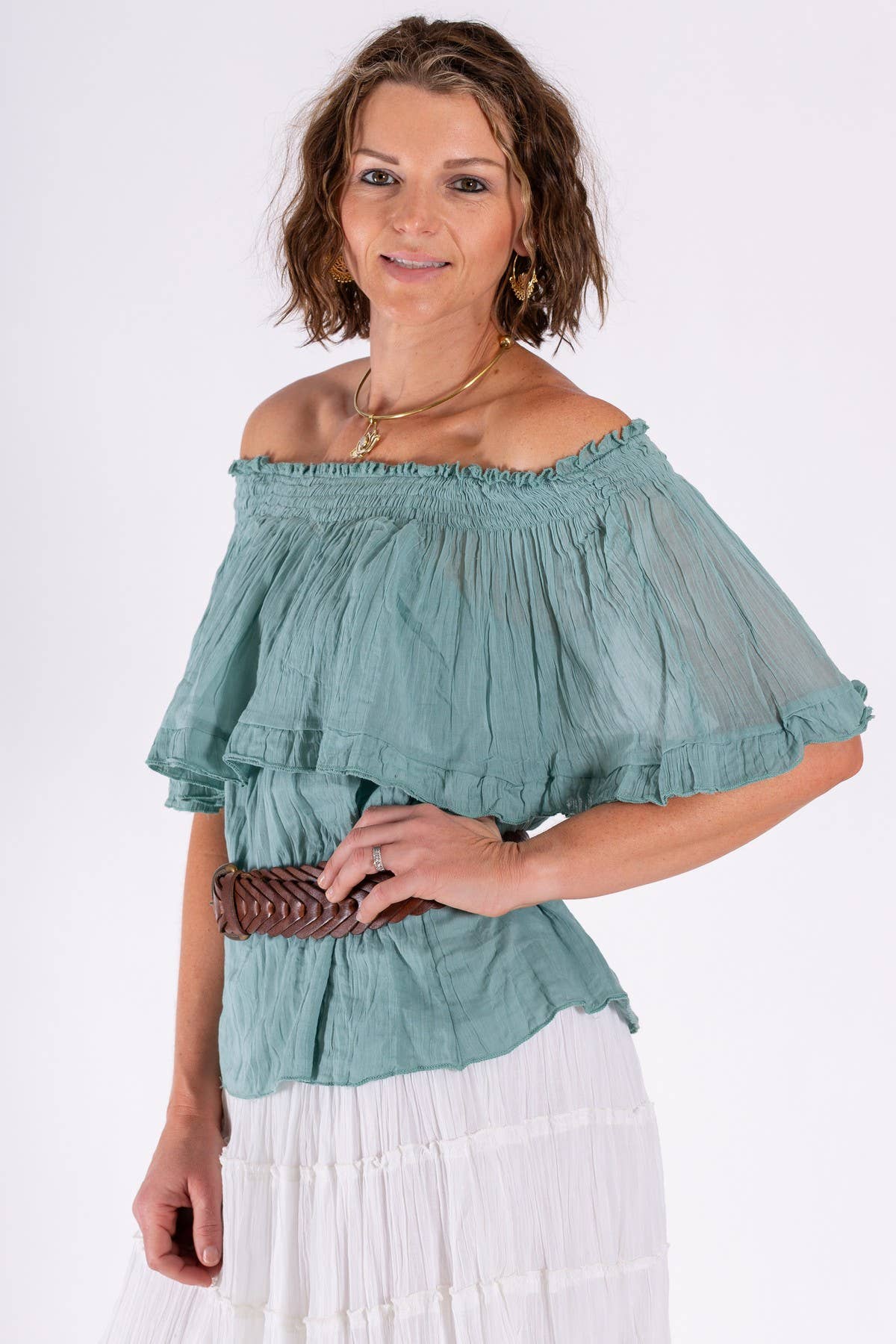 BOHO CHEESECLOTH COTTON OFF SHOULDER TOP