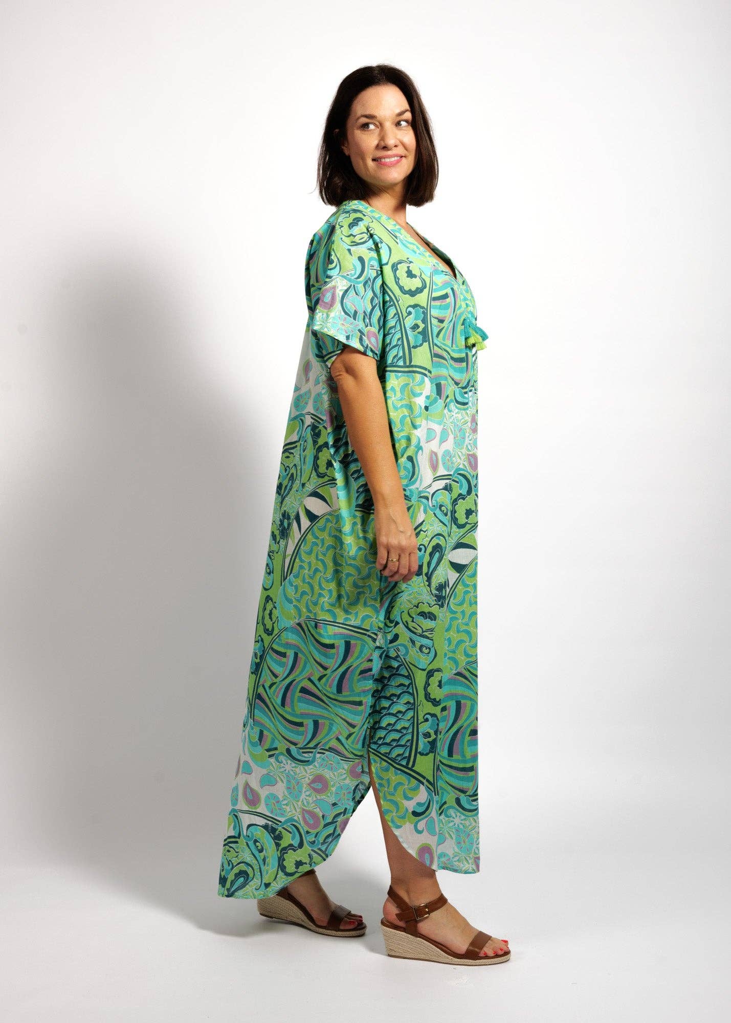 Isla Kaftan in Green Swirl D492