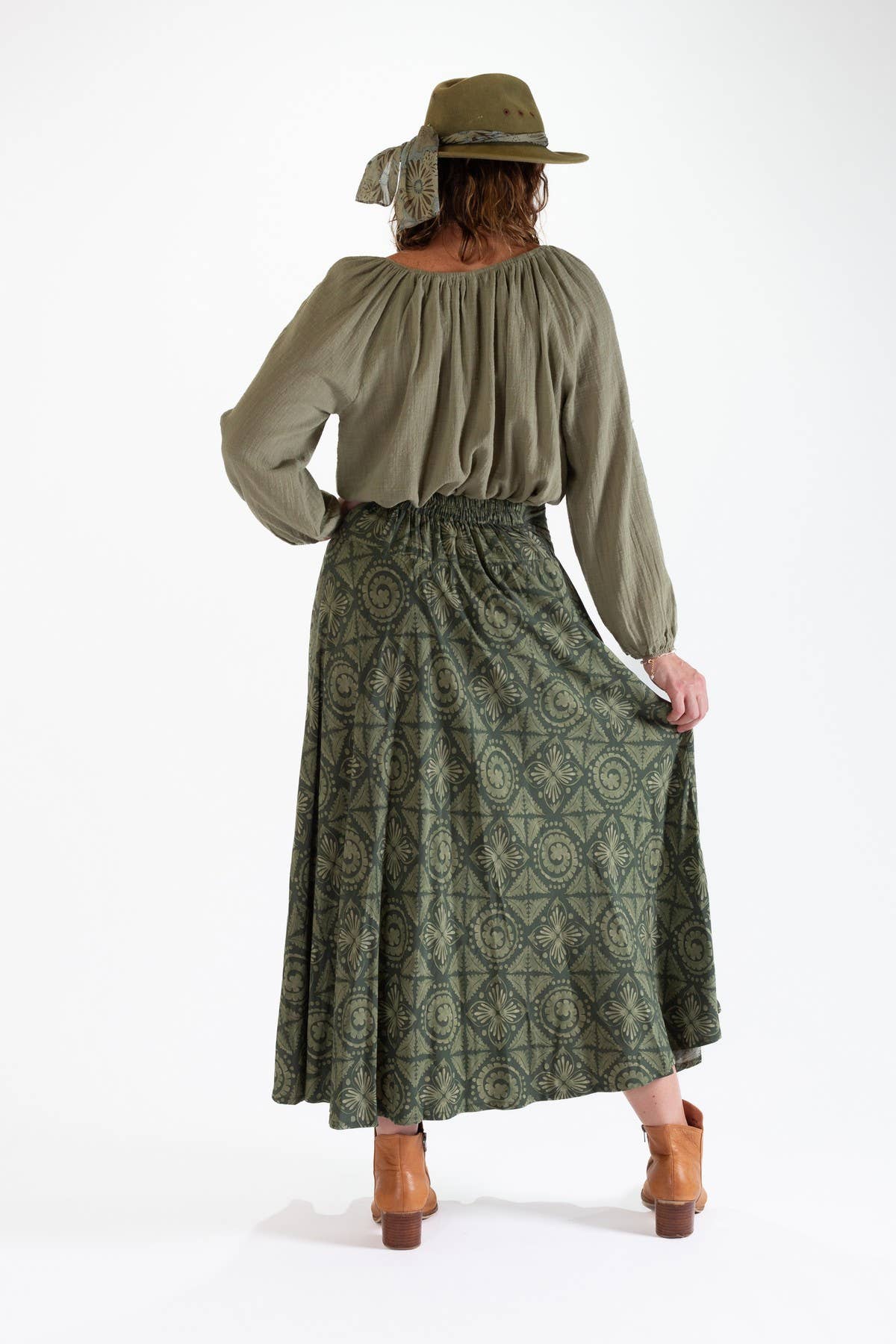 SANDY A-LINE MAXI SKIRT - GREEN