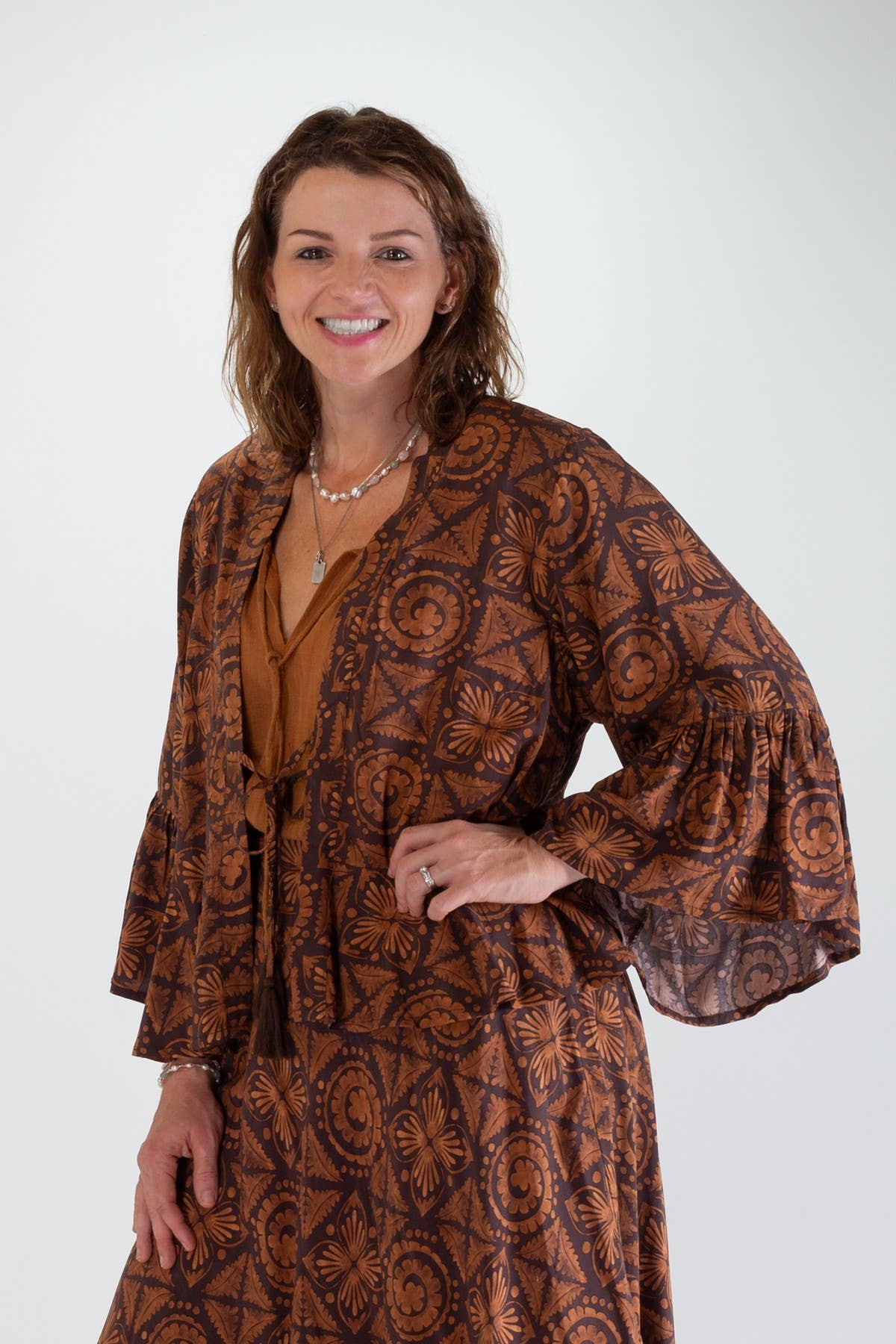 FREYA SHORT RUFFLED JACKET - GEOMETRIC PRINT