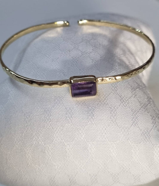 Brass & Amethyst Open Cuff