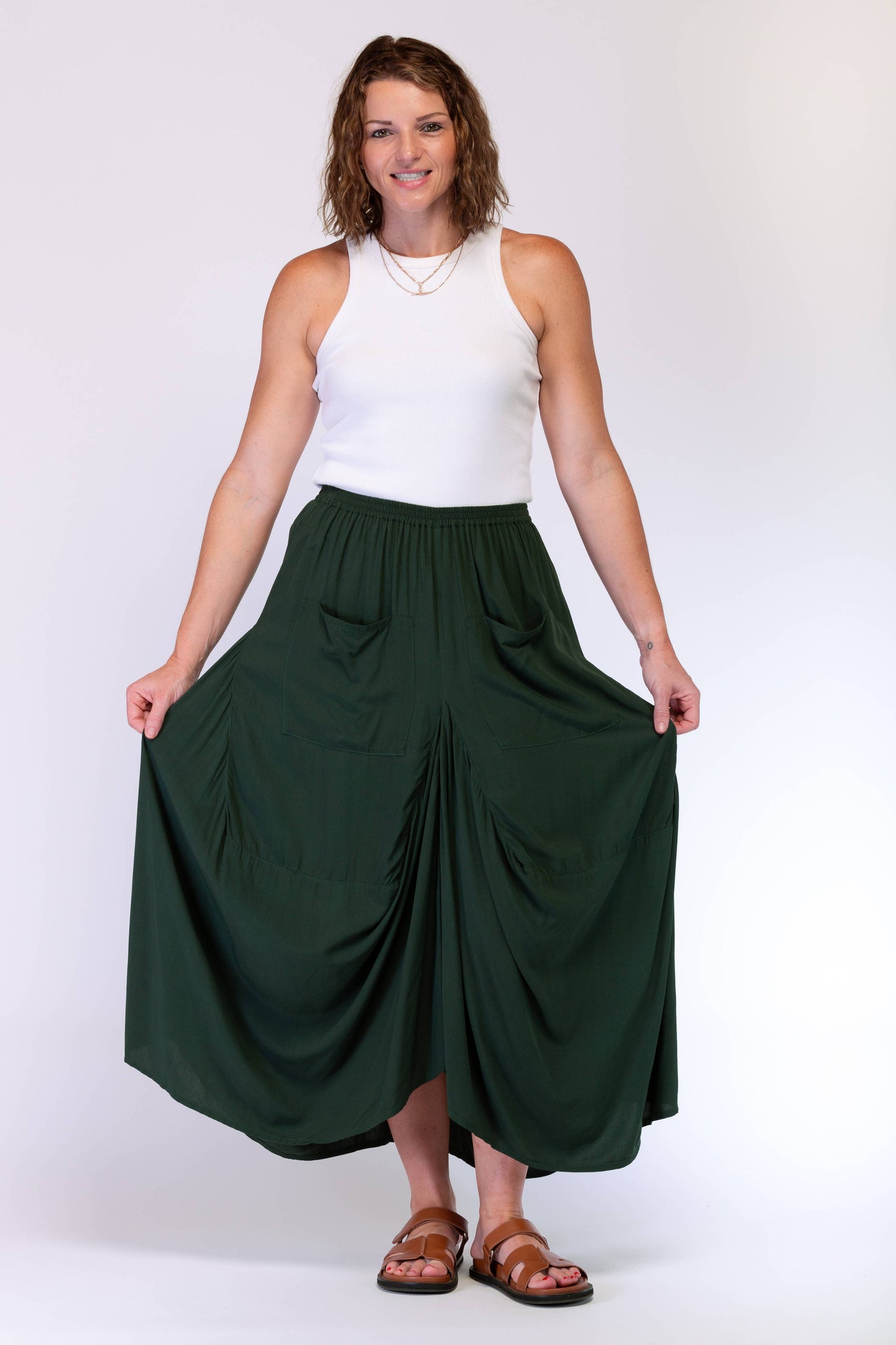 A-SYMETRICAL RAYON SKIRT - BOTTLE GREEN