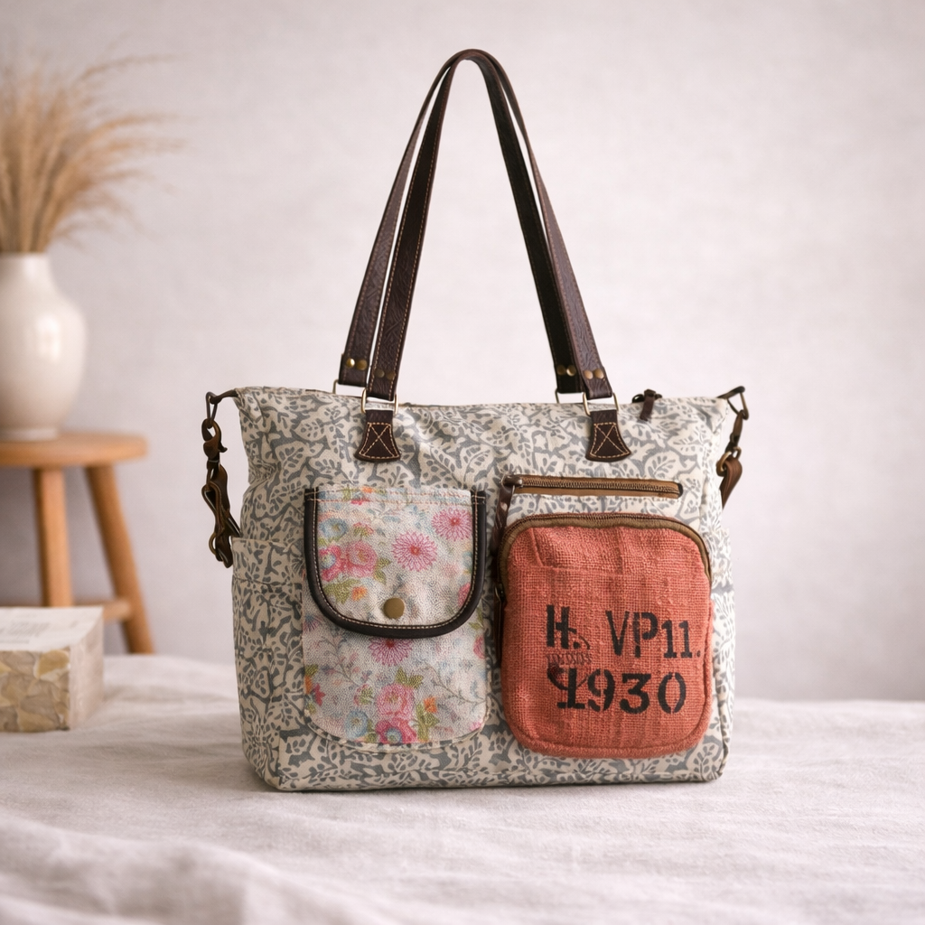 Habo Upcycled Canvas & Leather Messenger Bag | Handmade