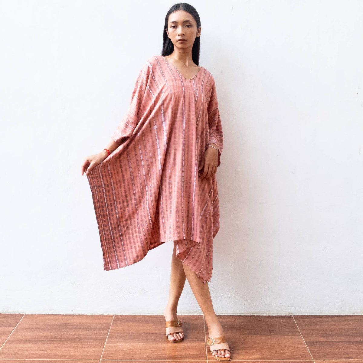 Tie Dye Short Kaftan Dress (Coral) - Cocktail Resort Wear