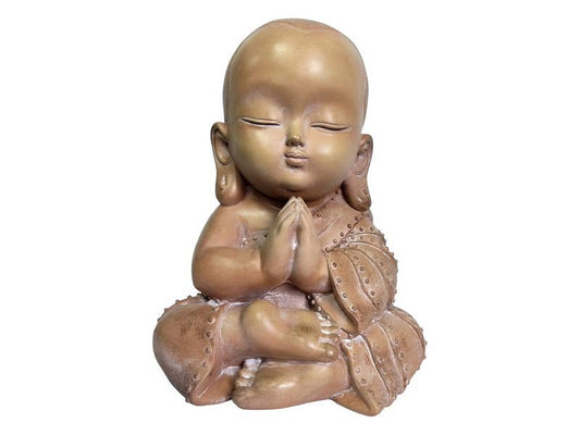 36cm Praying Buddha Monk In Antique Finish