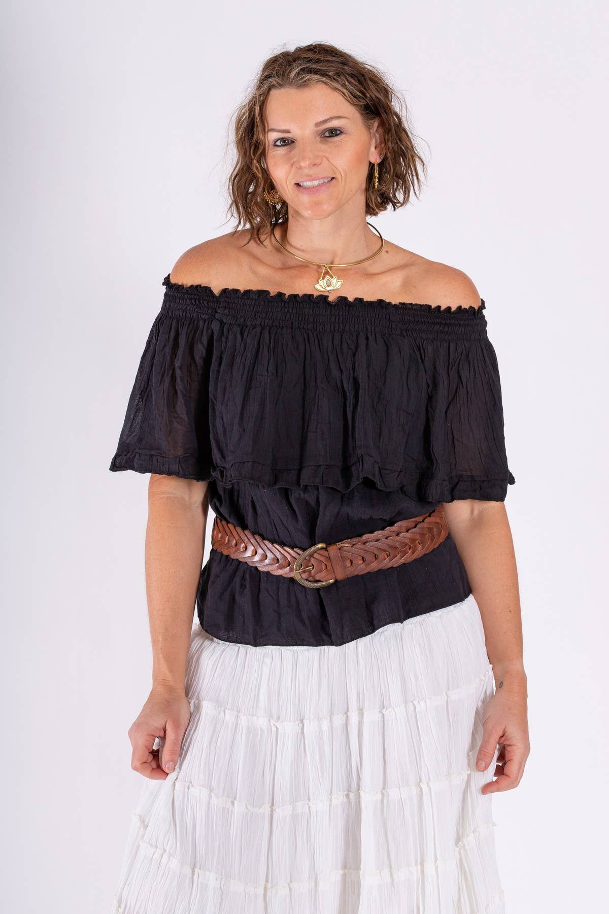 BOHO CHEESECLOTH COTTON OFF SHOULDER TOP