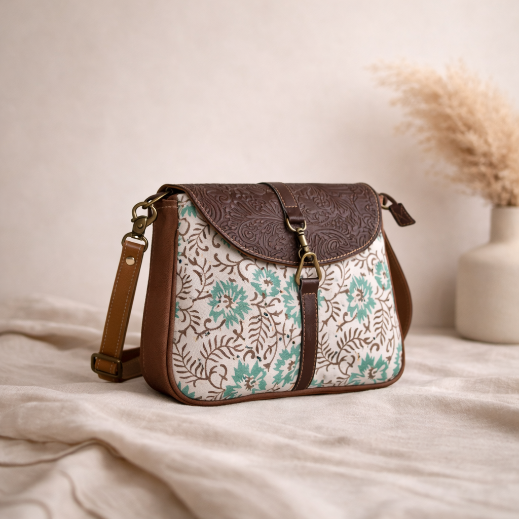 Gio Upcycled Canvas & Leather Crossbody Bag | Handmade
