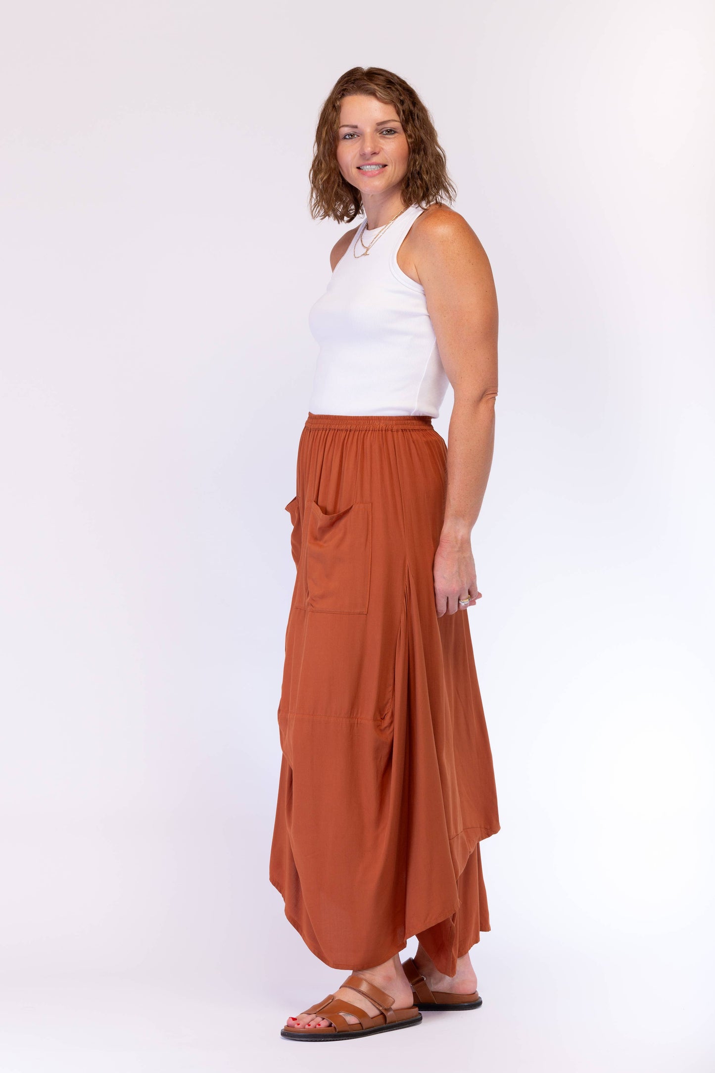 A-SYMETRICAL RAYON SKIRT - CINNAMON