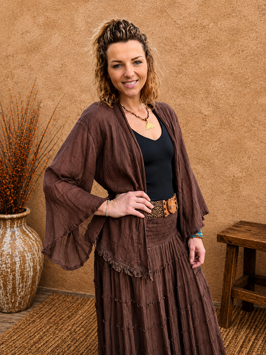 Boho Crinkle Cotton Jacket Chocolate