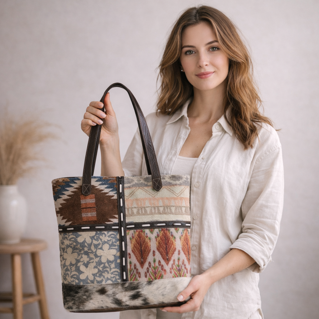 Trend Upcycled Canvas & Leather Tote Bag | Handmade Everyday