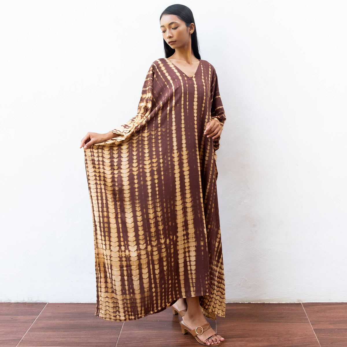 Tie Dye Kaftan Dress (Brown Gold) Beach Lounge Resort Wear
