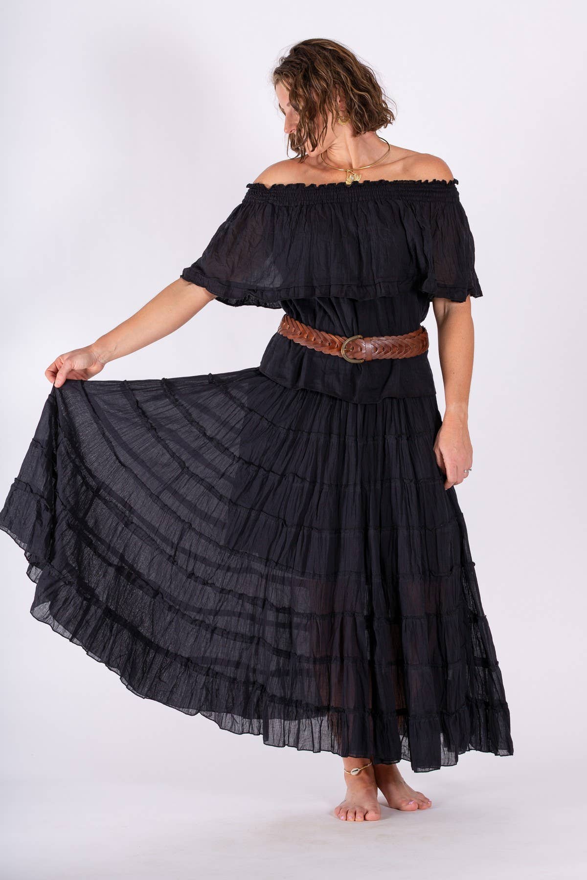 TIERED CHEESECLOTH COTTON GYPSY SKIRT