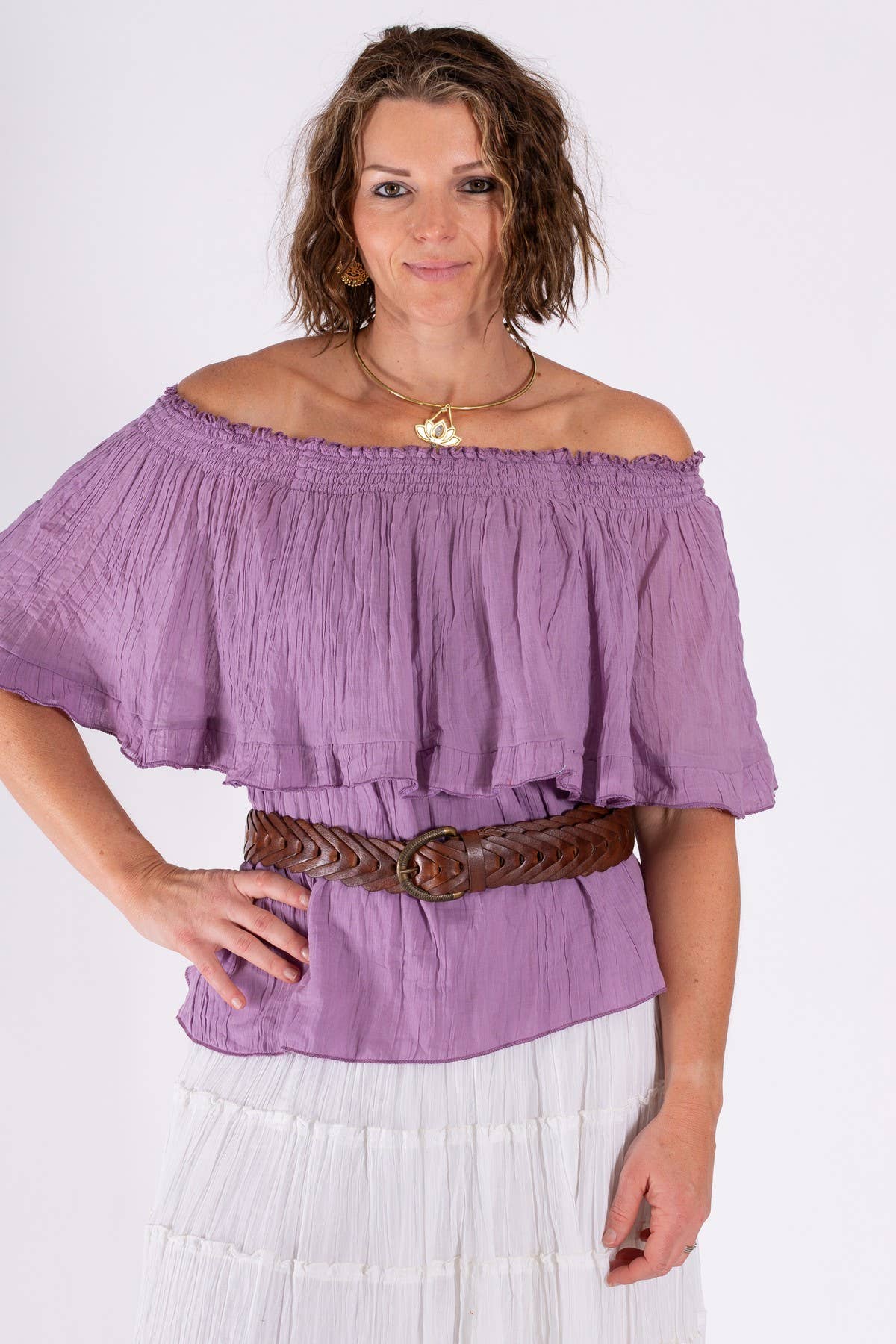 BOHO CHEESECLOTH COTTON OFF SHOULDER TOP
