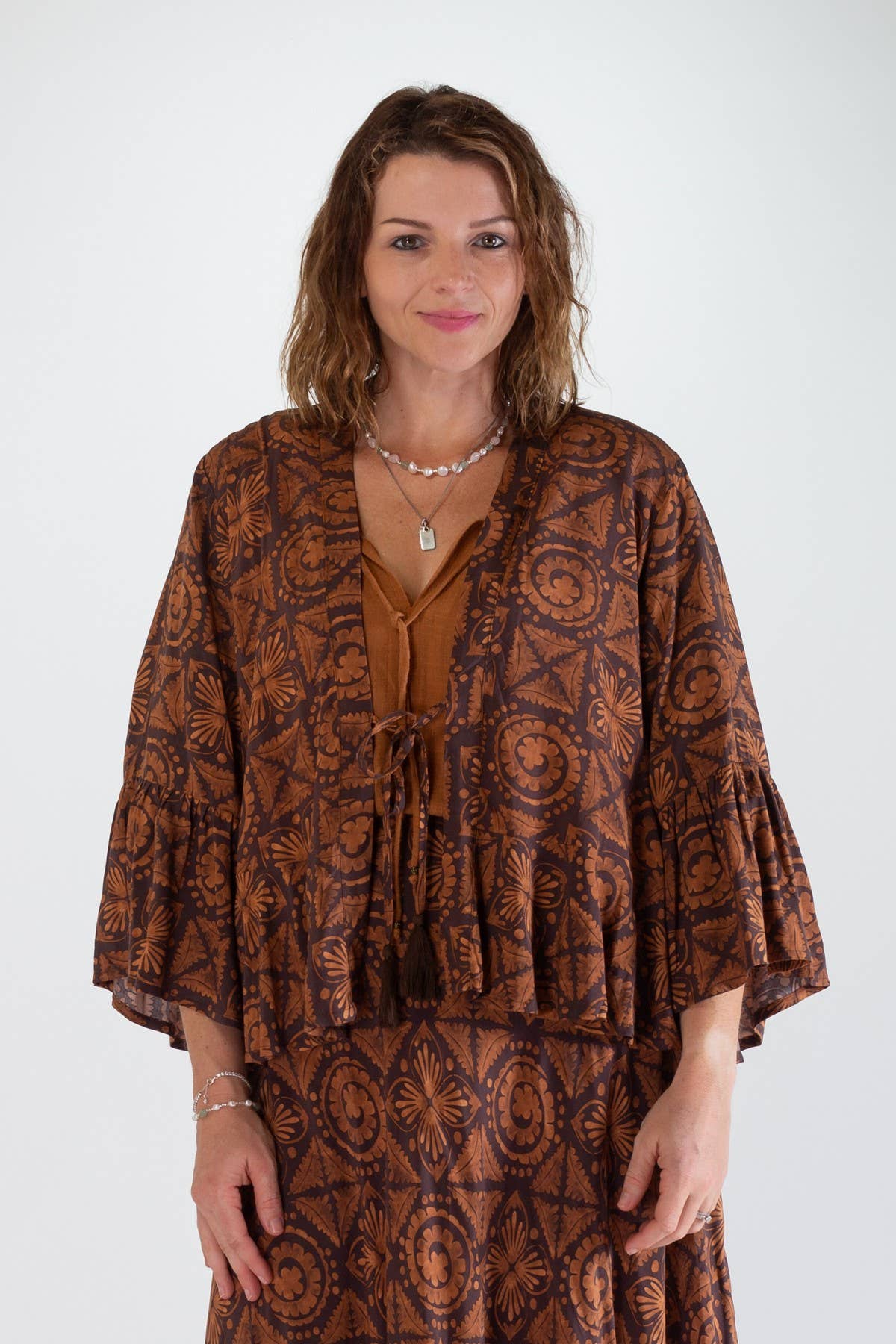 FREYA SHORT RUFFLED JACKET - GEOMETRIC PRINT