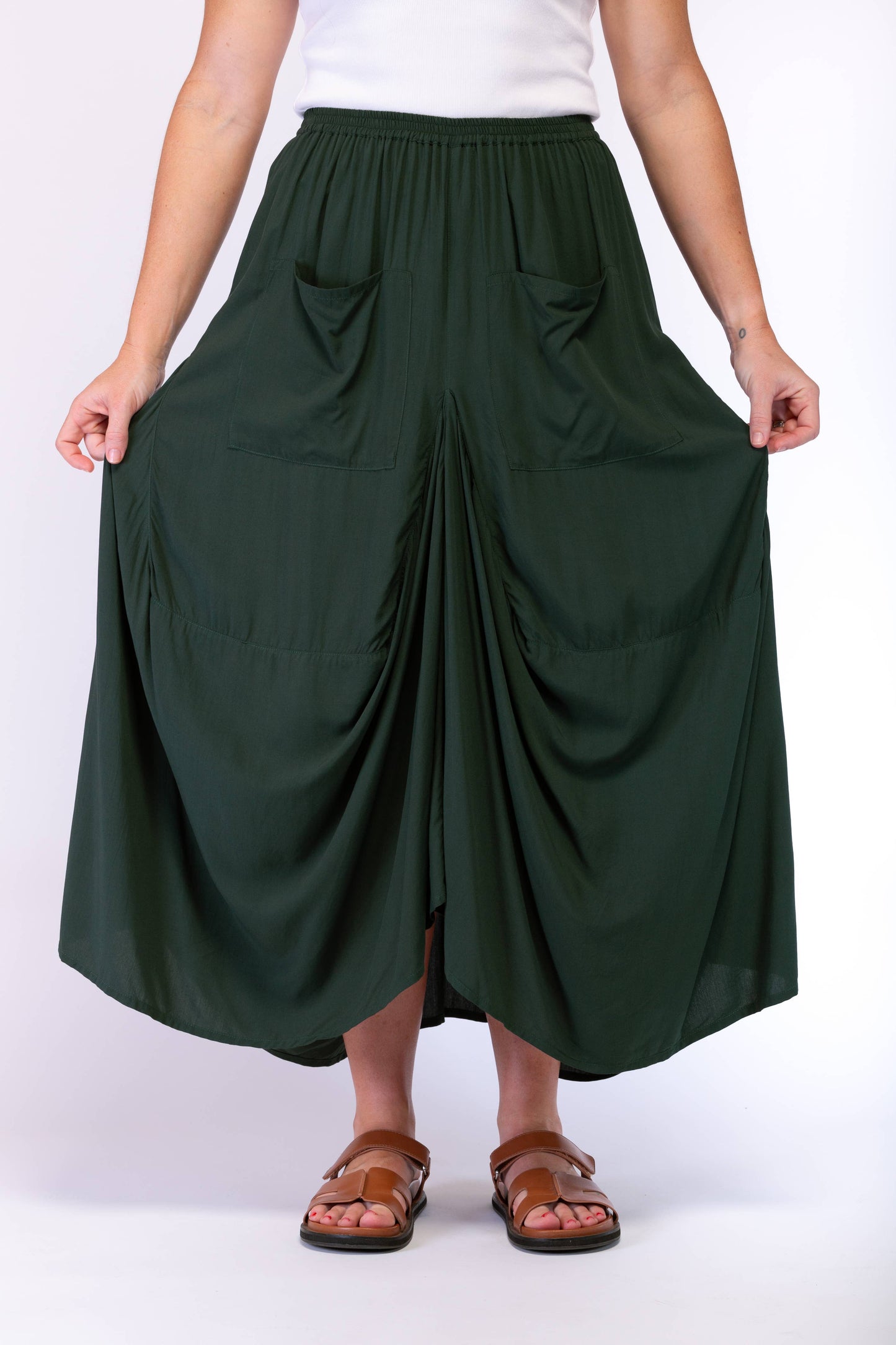 A-SYMETRICAL RAYON SKIRT - BOTTLE GREEN