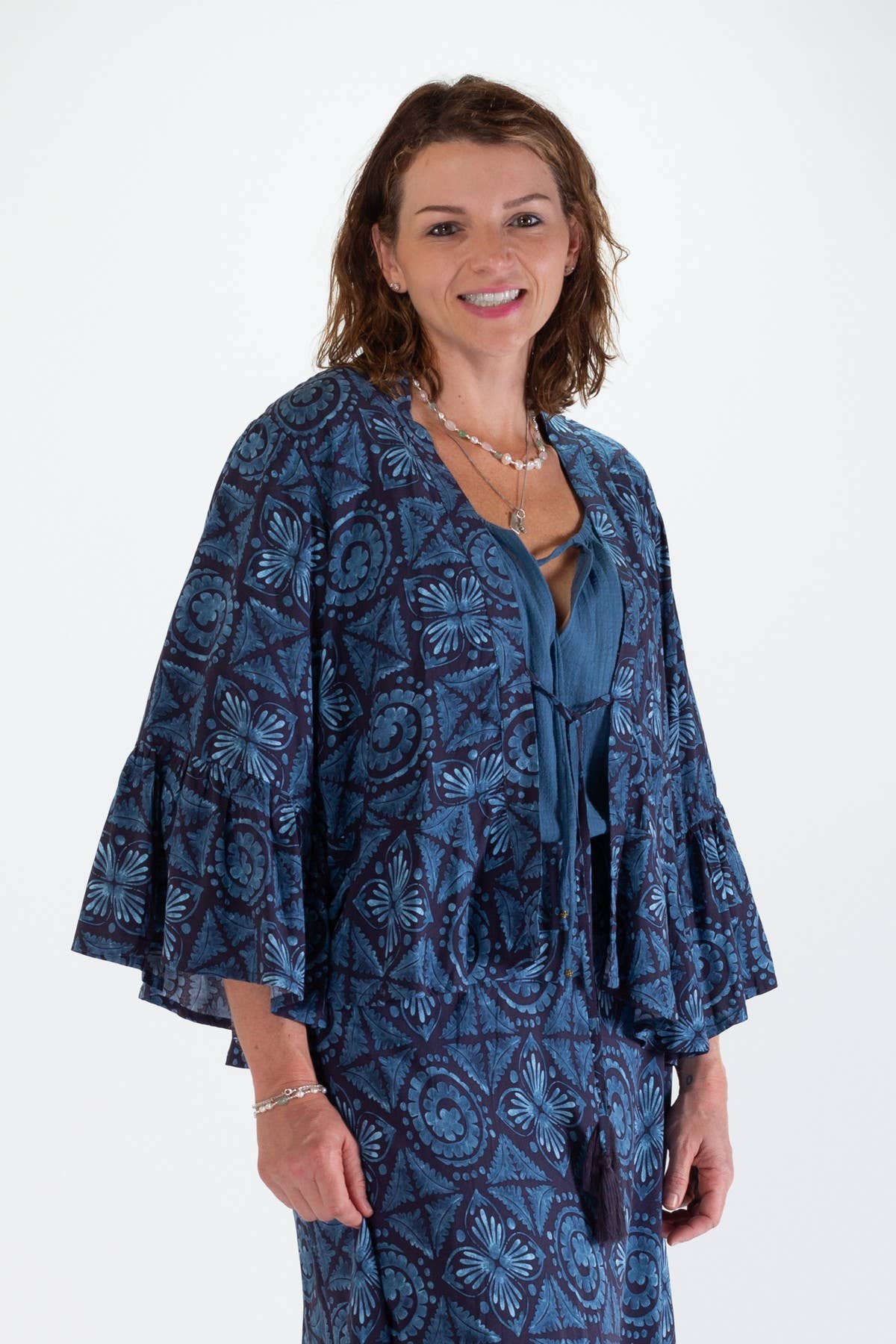 FREYA SHORT RUFFLED JACKET - GEOMETRIC PRINT