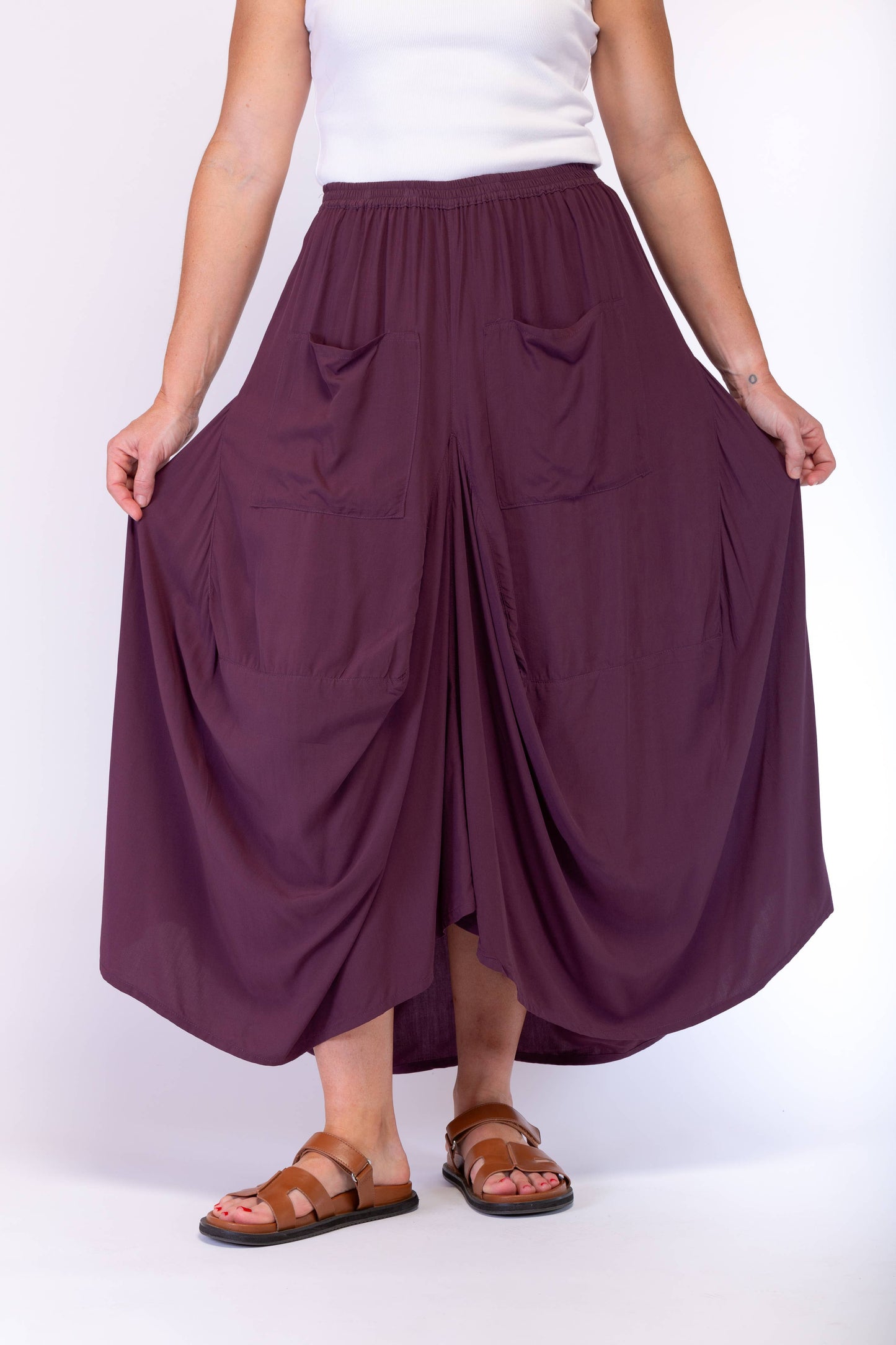 A-SYMETRICAL RAYON SKIRT - PLUM
