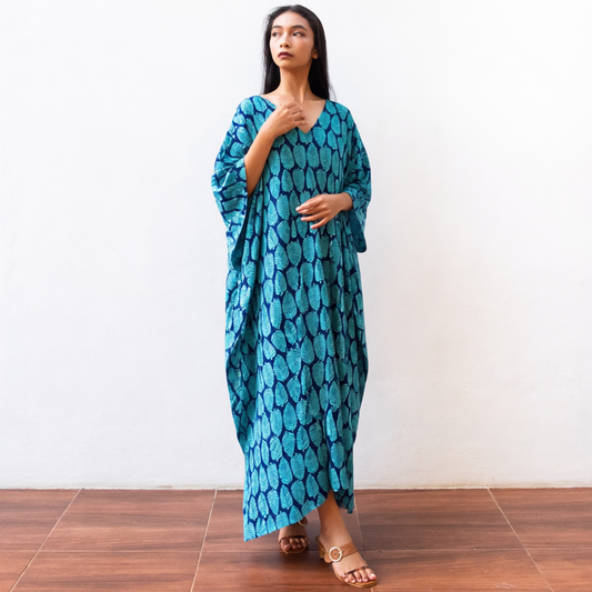 Block Print Kaftan Dress (Citrus Tosca) Resort Wear Lounge