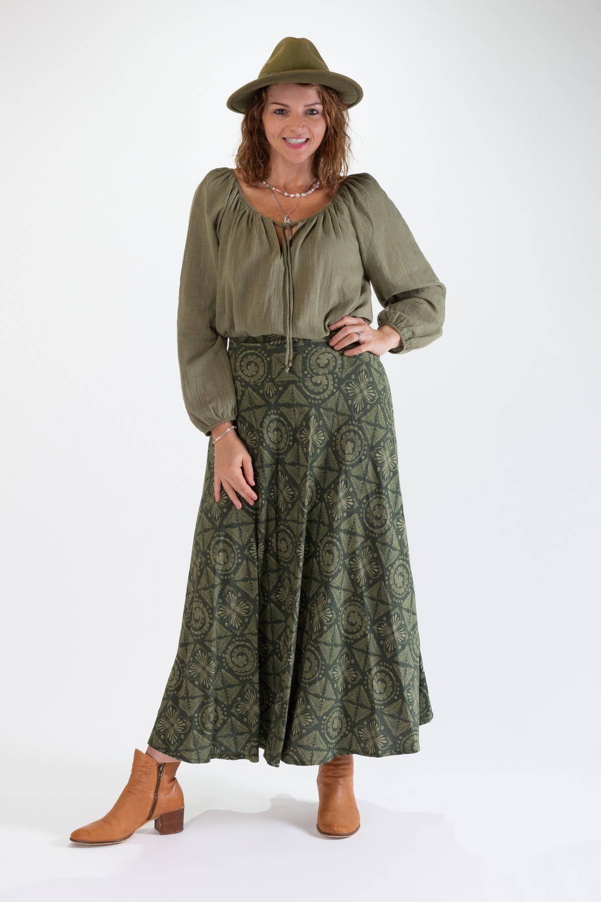 SANDY A-LINE MAXI SKIRT - GREEN