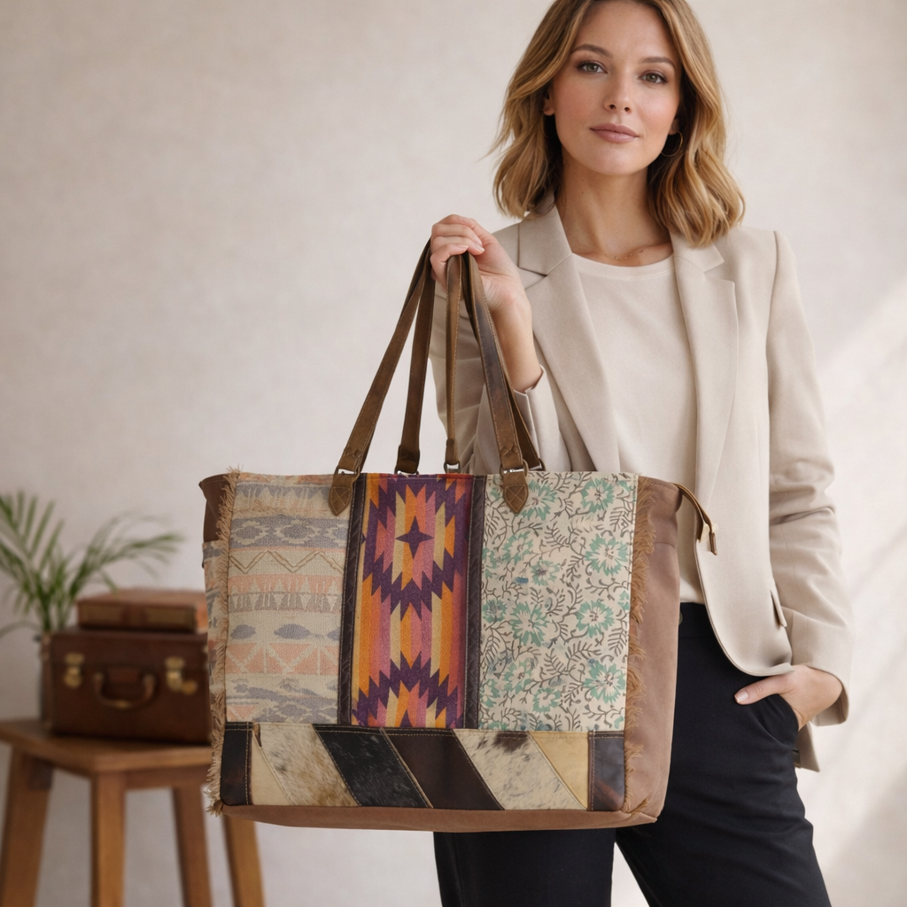 Rizo Upcycled Canvas & Leather Weekender Bag | Handmade