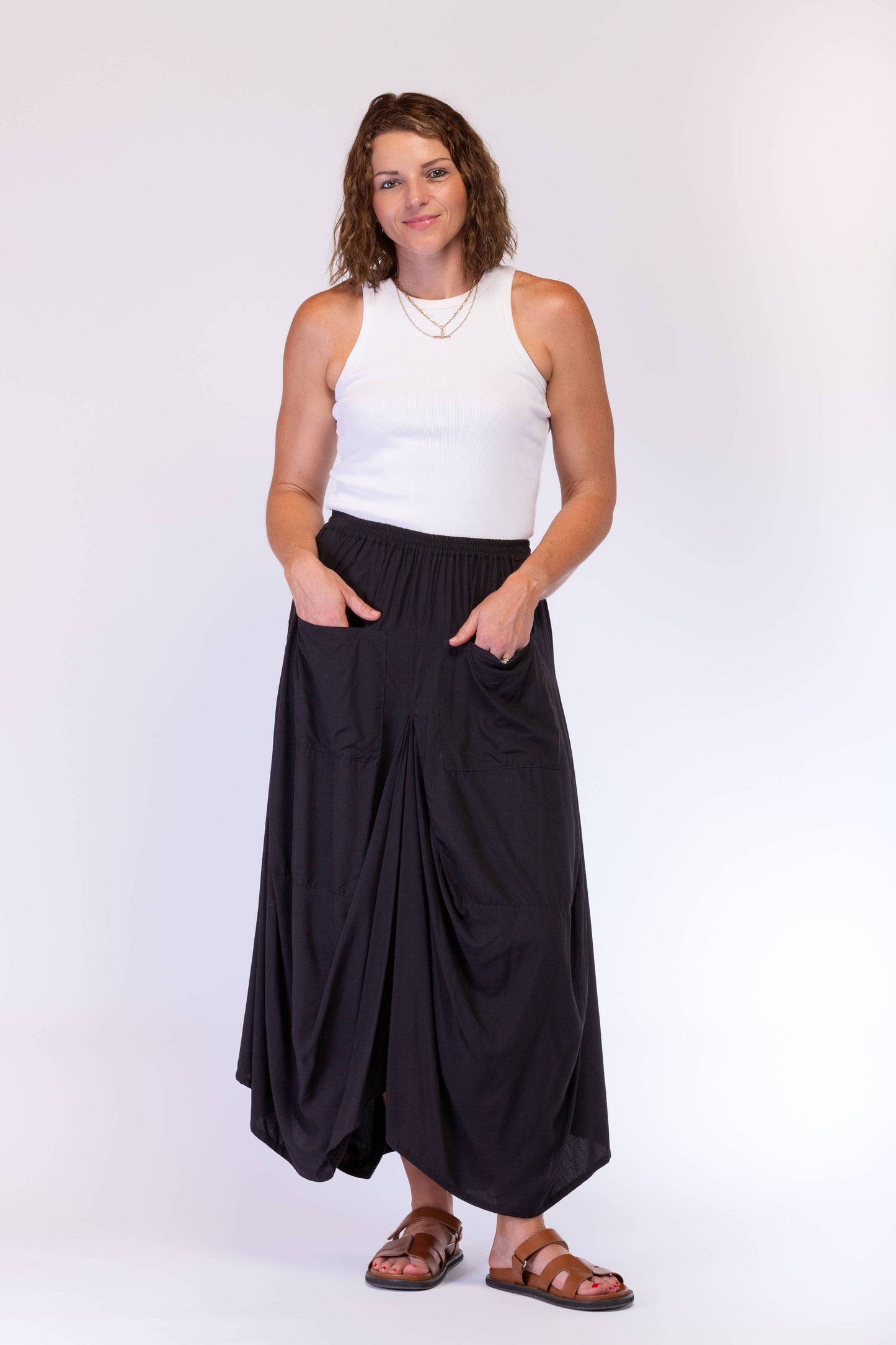 A-SYMETRICAL RAYON SKIRT - BLACK