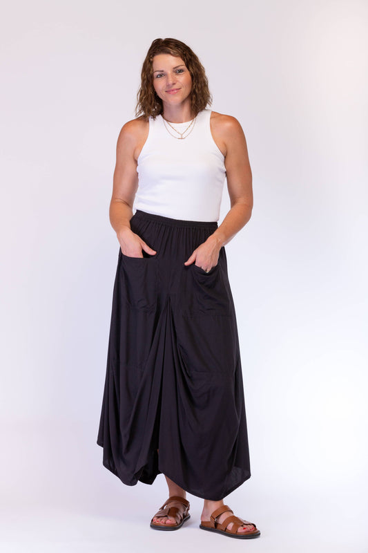 A-SYMETRICAL RAYON SKIRT - BLACK