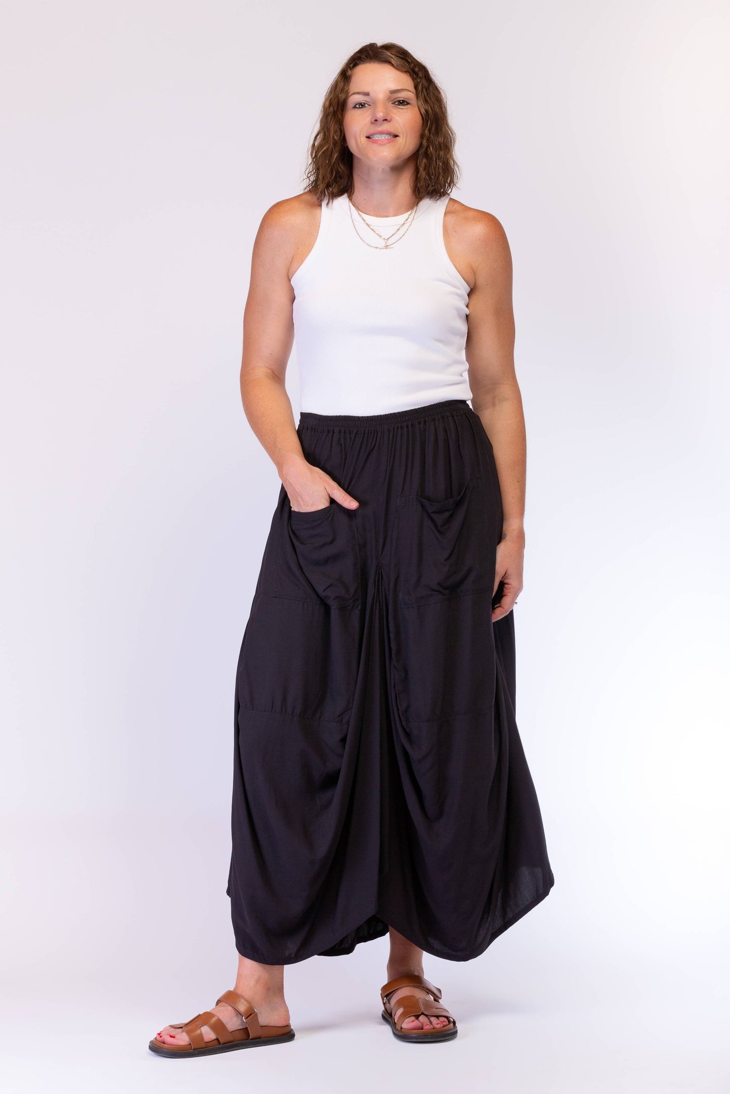 A-SYMETRICAL RAYON SKIRT - BLACK