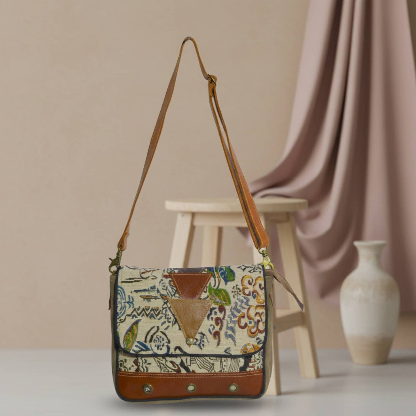 Hasal Women’s Upcycled Canvas & Leather Crossbody Bag