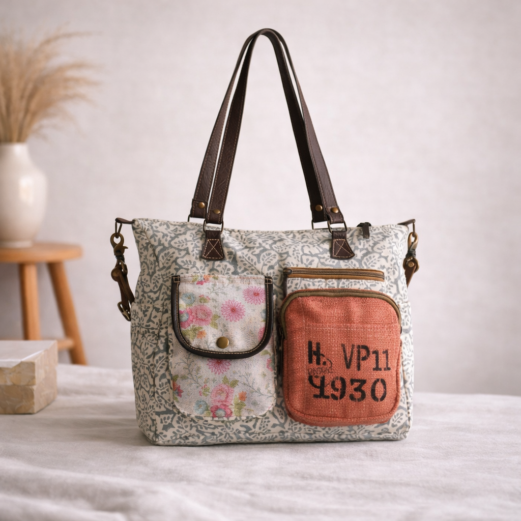Habo Upcycled Canvas & Leather Messenger Bag | Handmade