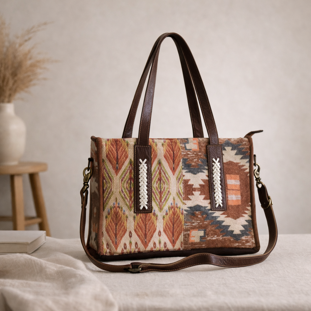Next Upcycled Canvas & Leather Messenger Box Bag Handmade