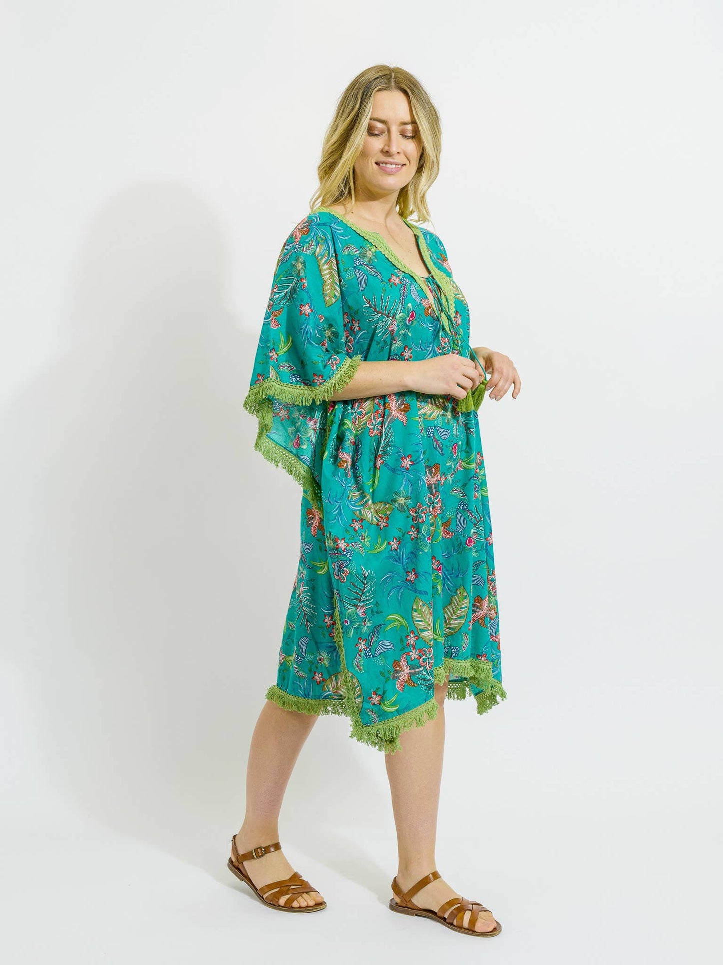 Bedarra Kaftan in Green Garden D281