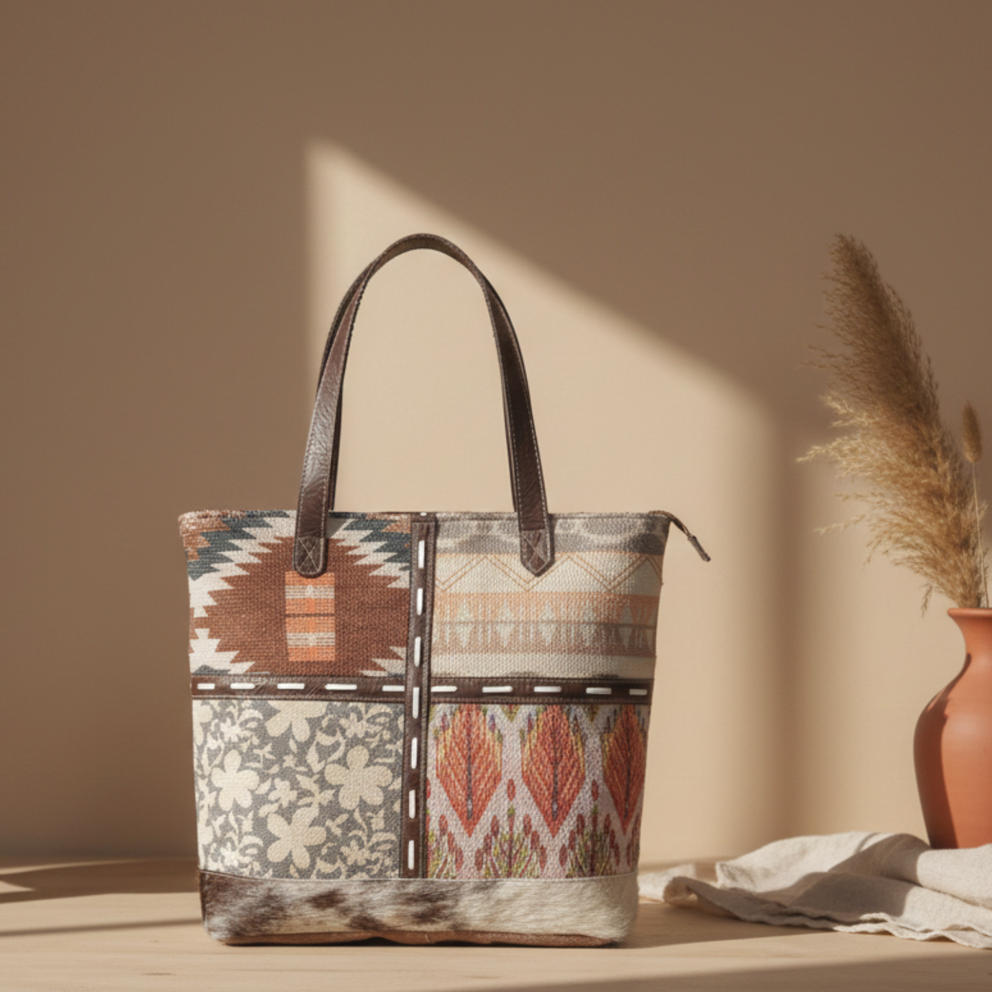 Trend Upcycled Canvas & Leather Tote Bag | Handmade Everyday