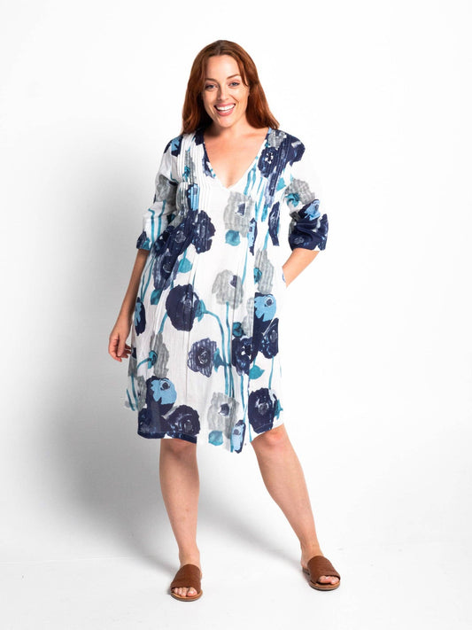 Heron Dress In Blue Poppies