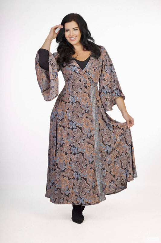 SILK WRAP AROUND DRESS - BLACK/GOLD