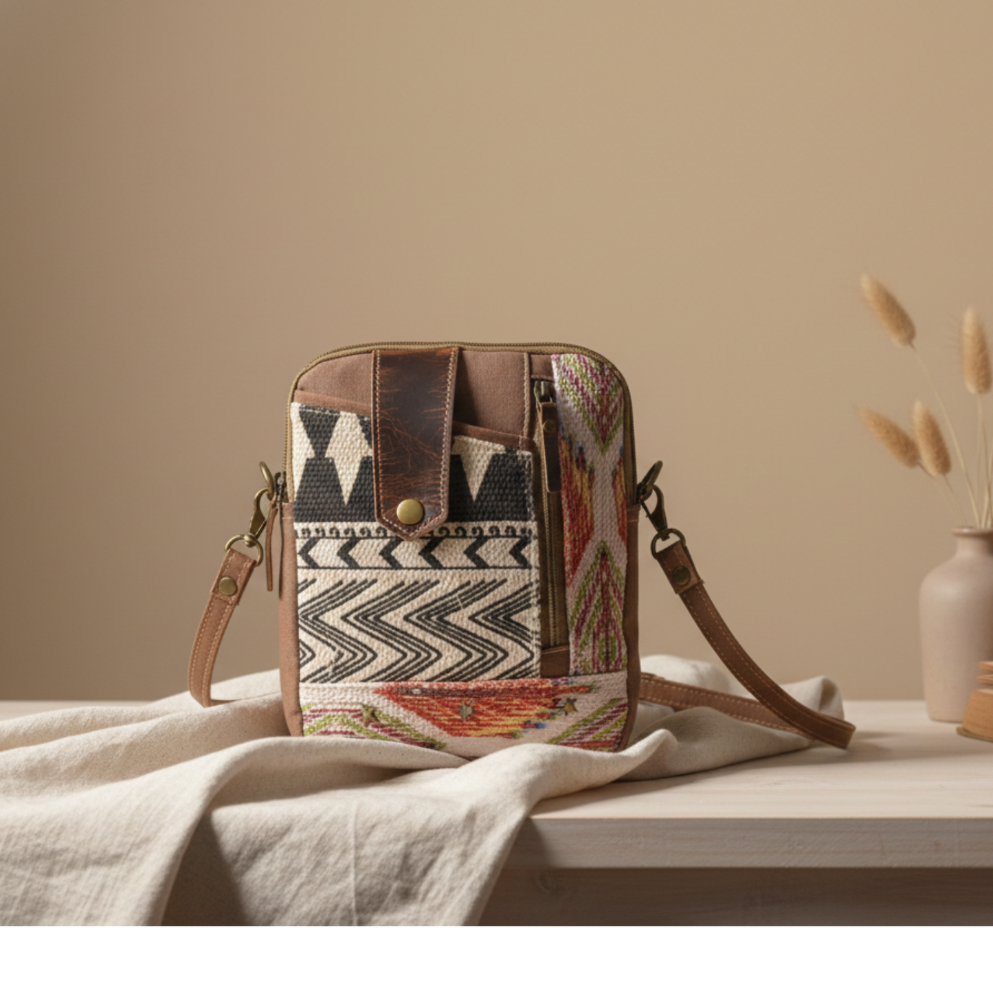 Jas Upcycled Canvas & Leather Crossbody Bag Handmade (Copy)