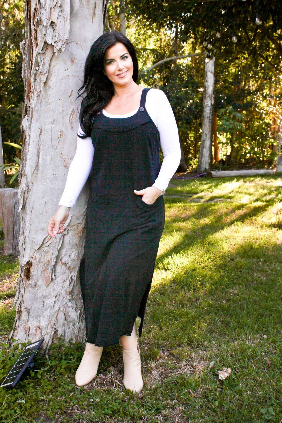 CHARLI - LONG PINAFORE DRESS - BLACK