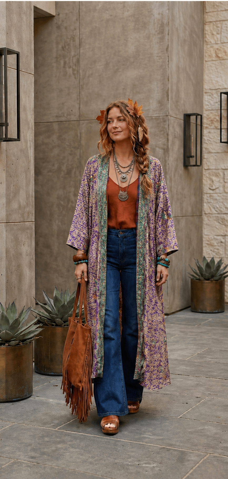 BOHEMIAN REVERSIBLE RECYCLED LONG SILK BLEND KIMONOS