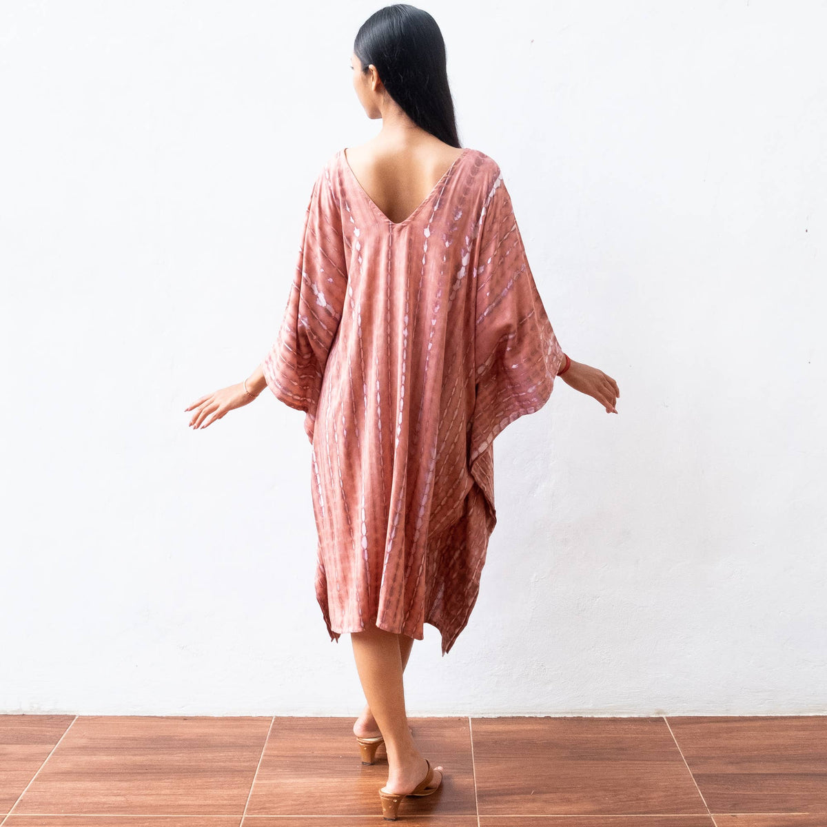 Tie Dye Short Kaftan Dress (Coral) - Cocktail Resort Wear