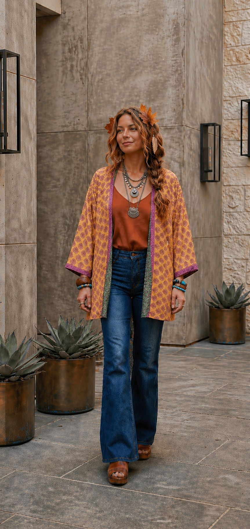 BOHEMIAN REVERSIBLE SHORT SILK BLEND KIMONOS