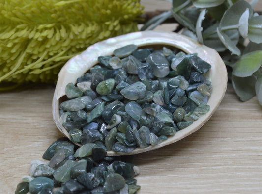 Moss Agate Crystal Chips -100g